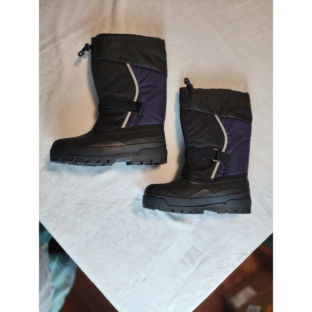LL Bean Kids Winter Snow Boots‎ Black Purple Insulated Waterproof Size 6
